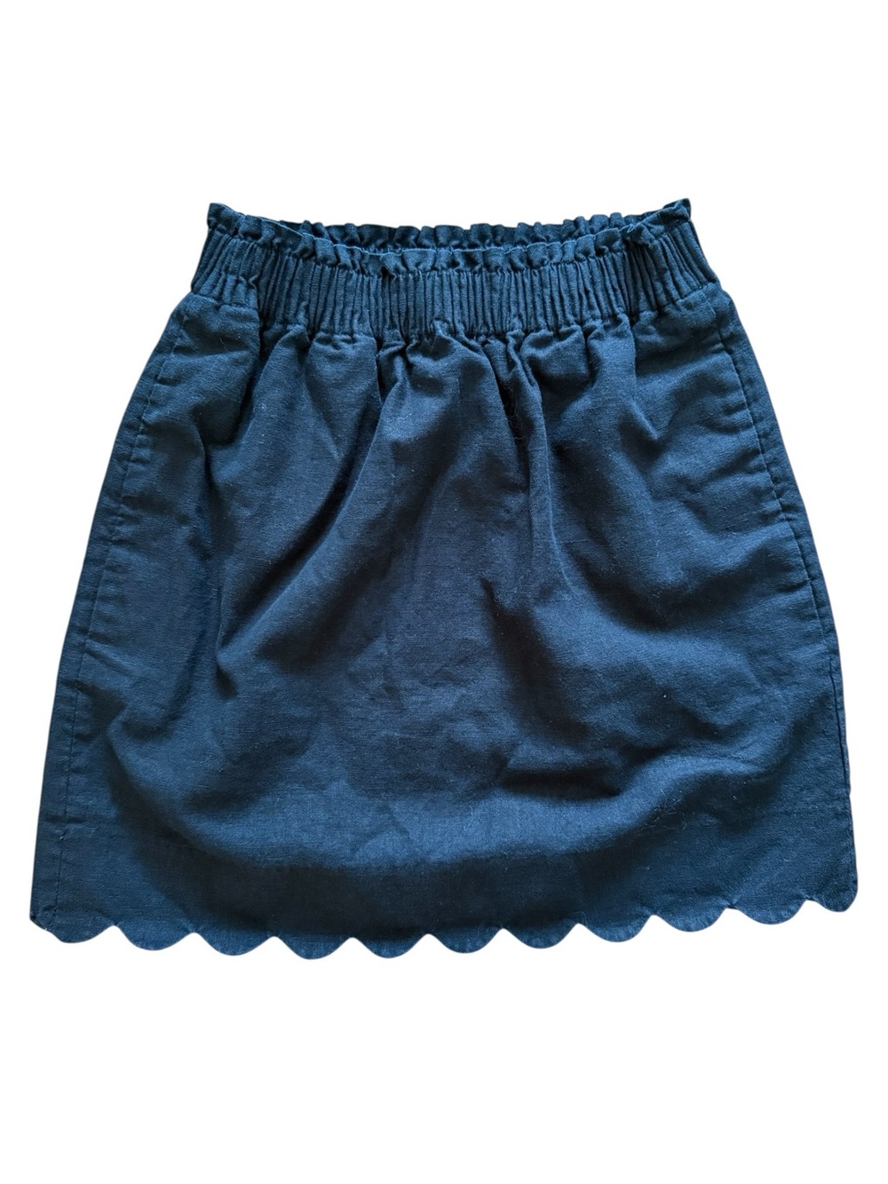 J.Crew Linen Blend Mini Skirt Black Workwear Preppy 00 Scallop Hem Feminine